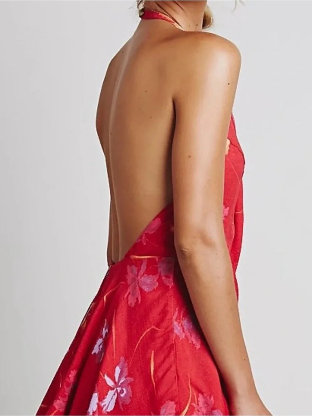Free People Like A Flirt Floral Backless Halter Mini SunDress, Size XS - Picture 3 of 11